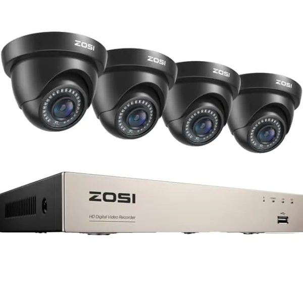 Sikkerhedsmonitorer & Videokameraer^Sikkerhedskamerasystem, 1080P opløsning, H265+ komprimeringsteknologi, , 4 Black Cameras, 1T