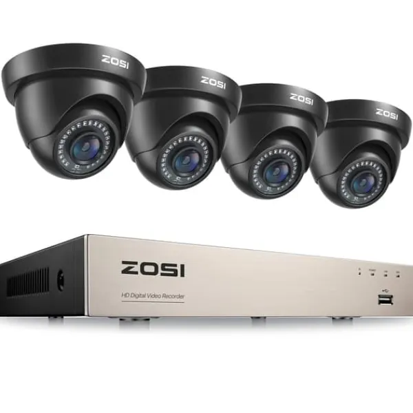 Sikkerhedsmonitorer & Videokameraer^Sikkerhedskamerasystem, 1080P opløsning, H265+ komprimeringsteknologi, , 4 Black Cameras, 1T