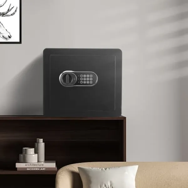 Pengeskabe^Sikkerhedsskab 1,2 kubikfod med digitalt tastatur og nøgler. Beskyt penge, smykker og dokumenter hjemme eller på hotellet. 15,8x11,8x13,8"