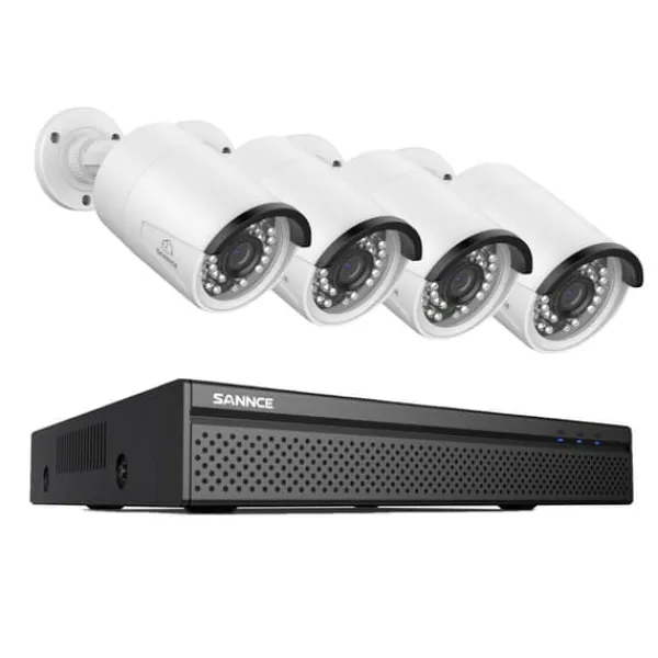 Outlet Sikkerhedssystem, 5MP HD opløsning, natvisionsteknologi, 2T, 8CH 4 stk 8MP Sikkerhedsmonitorer & Videokameraer