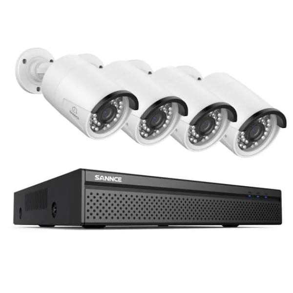 Outlet Sikkerhedssystem, 5MP HD opløsning, natvisionsteknologi, 2T, 8CH 4 stk 8MP Sikkerhedsmonitorer & Videokameraer