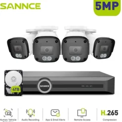 Sikkerhedsmonitorer & Videokameraer^Sikkerhedssystem, 5MP opløsning, menneske- og køretøjsdetektion, natvision op til 30 meter,4STK 4TB