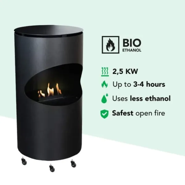 Pejse^Silo mobil bio-ethanol pejs - rund pejs - fritstående pejs - humør pejs - 2 KW varme