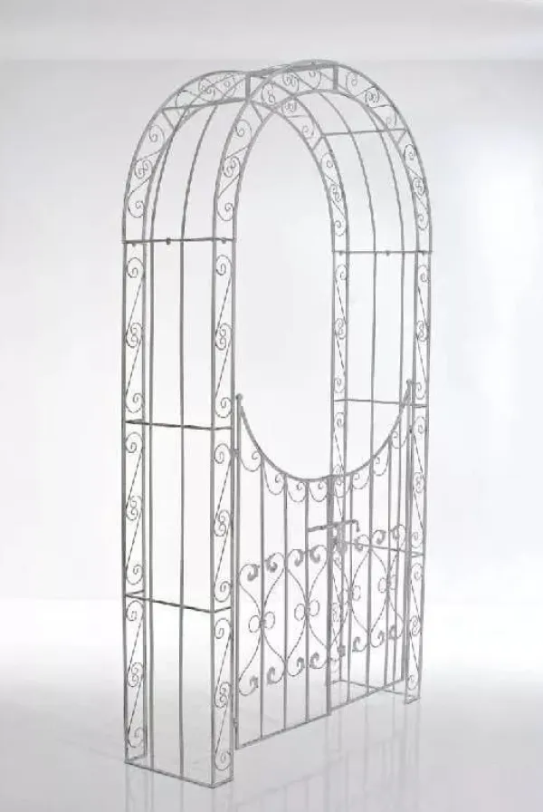 Outlet Sina Rose Arch with Gate - Antique White Metal Garden Arbor, Heavy Duty Climbing Plant Trellis Buer, Spalier, Lysthuse Uden Tag