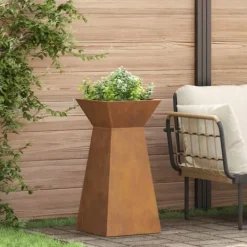 Søjle Plantekasse 2 pcs - Trapezoidalt design | Farve: Sølv | Størrelse: 35x35x73 cm Plantestativer