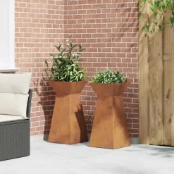 Søjle Plantekasse 2 pcs - Trapezoidalt design | Farve: Sølv | Størrelse: 35x35x73 cm Plantestativer