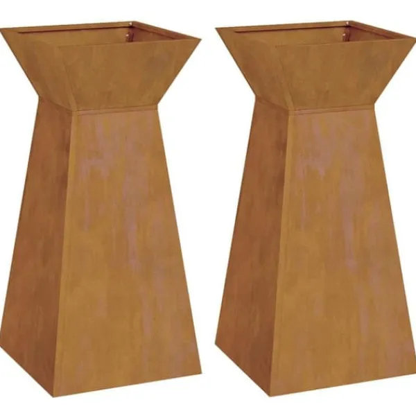 Søjle Plantekasse 2 pcs - Trapezoidalt design | Farve: Sølv | Størrelse: 35x35x73 cm Plantestativer