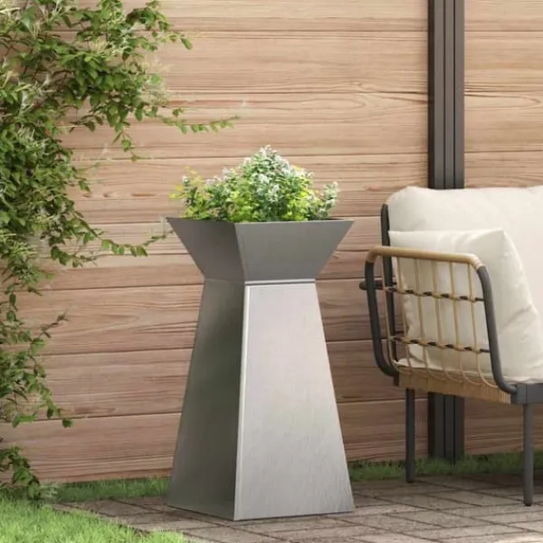 Plantestativer^Søjle Plantekasse 2 stk - Moderne Trapezoidalt Design | Farve: Sølv | Størrelse: 35x35x73 cm