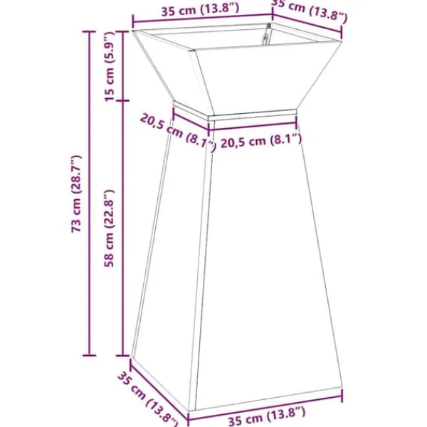 New Søjle Plantekasse i Stål - Trapezoidal Design | Farve: Hvid | Størrelse: 35x35x73 cm Plantestativer