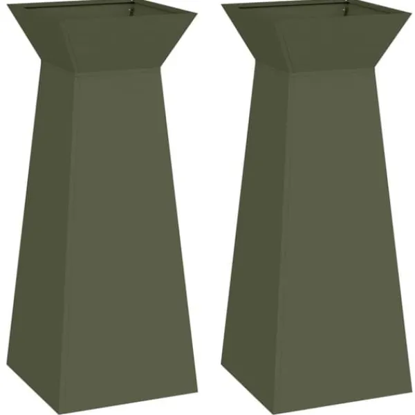 Hot Søjle Plantekasse 2-pak - Trapezoidal Design | Farve: Olivengrøn | Størrelse: 40x40x100 cm Plantestativer