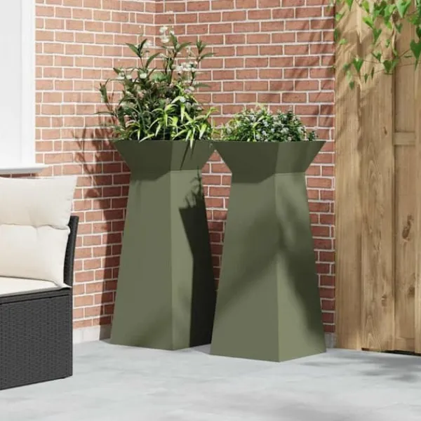 Hot Søjle Plantekasse 2-pak - Trapezoidal Design | Farve: Olivengrøn | Størrelse: 40x40x100 cm Plantestativer