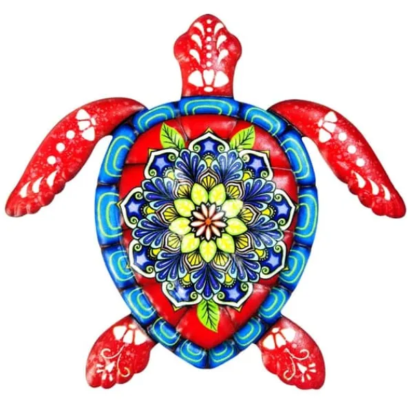 Best Skildpadde jern Vægskilt Have Ornament 21,5x20cm - Rød Havedekorationer