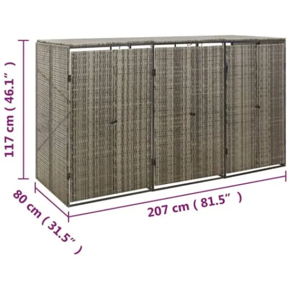 Skjul för tre soptunnor i konstrotting - Trädgårdsförvaring | Färg: Grå | Storlek: 207x80x117 cm Skure, Garager & Carports