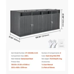 Best Skraldespandsopbevaring, Opbevaringsskur 4 x 52,79 Gal, Rummelig til Skraldespande Skure, Garager & Carports
