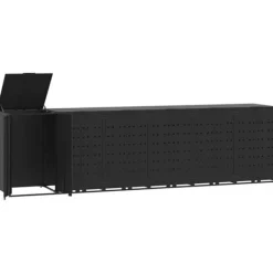 Skure, Garager & Carports^Skraldespandsskjuler i stål - 6 rum | Farve: Sort | Størrelse: 414x79x117 cm