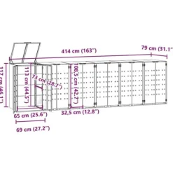 Skure, Garager & Carports^Skraldespandsskjuler i stål - 6 rum | Farve: Sort | Størrelse: 414x79x117 cm