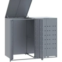Skure, Garager & Carports^Skraldespandsskjuler i stål 2 rum - Vejrbestandig | Farve: Grå | Størrelse: 138x79x117 cm