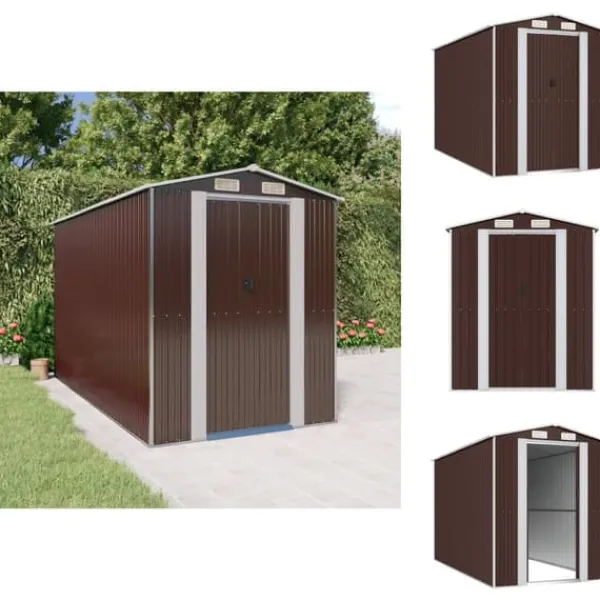 Skure, Garager & Carports^Skure & Redskabsskure - Living haveskur 192x357x223 cm galvaniseret stål mørkebrun