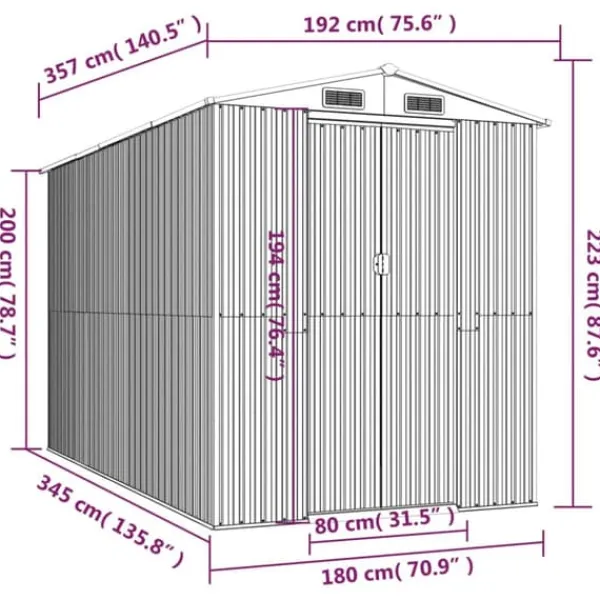 Skure, Garager & Carports^Skure & Redskabsskure - Living haveskur 192x357x223 cm galvaniseret stål mørkebrun