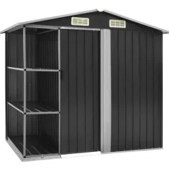 Skure, Garager & Carports^Skure & Redskabsskure - Living haveskur med reol 205x130x183 cm jern antracitgrå