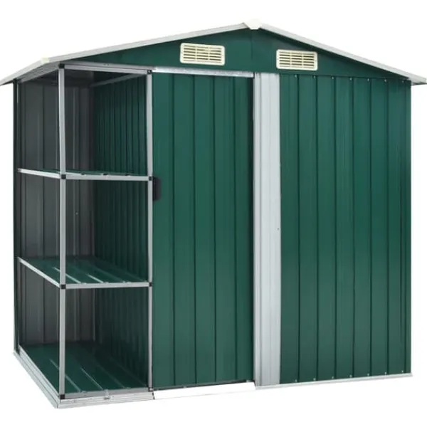 Skure, Garager & Carports^Skure & Redskabsskure - Living haveskur med reol 205x130x183 cm jern grøn