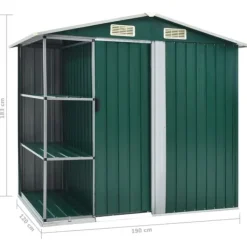 Skure, Garager & Carports^Skure & Redskabsskure - Living haveskur med reol 205x130x183 cm jern grøn