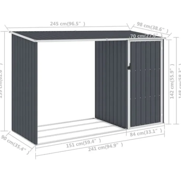 Skure, Garager & Carports^Skure & Redskabsskure - Living brændeskur 245x98x159 cm galvaniseret stål antracitgrå