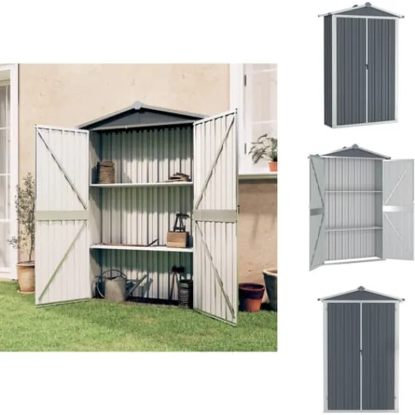 Online Skure & Redskabsskure - Living haveskur 116x45x175 cm galvaniseret stål grå Skure, Garager & Carports