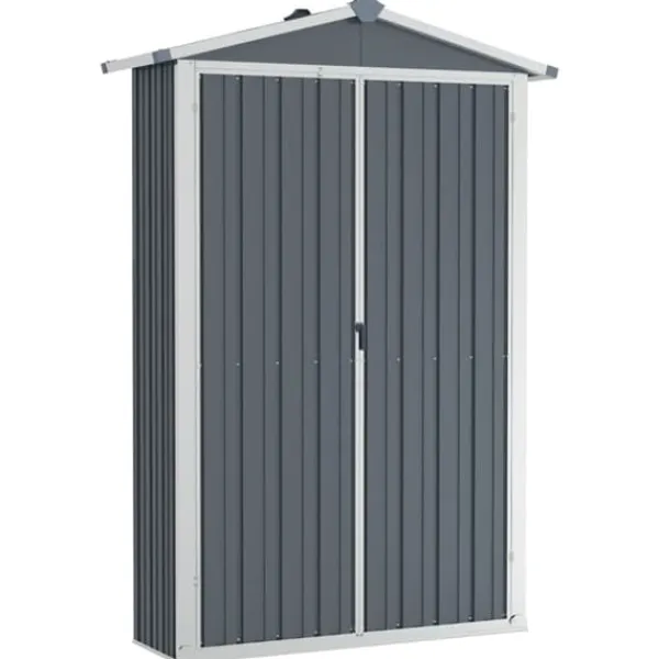 Online Skure & Redskabsskure - Living haveskur 116x45x175 cm galvaniseret stål grå Skure, Garager & Carports