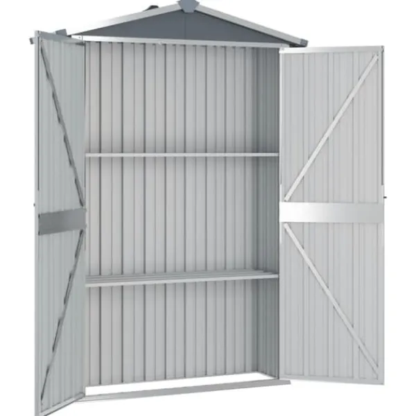 Online Skure & Redskabsskure - Living haveskur 116x45x175 cm galvaniseret stål grå Skure, Garager & Carports