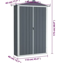 Online Skure & Redskabsskure - Living haveskur 116x45x175 cm galvaniseret stål grå Skure, Garager & Carports