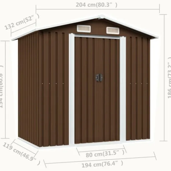 Skure, Garager & Carports^Skure & Redskabsskure - Living opbevaringsskur til haven 204x132x186 cm stål brun