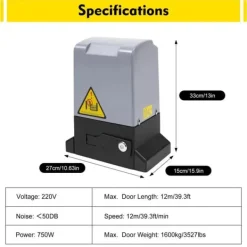Skydeportåbner - Portmotor - Effekt 750 W - Helkobbermotor - Omdrejninger 1400 o/min - Fjernbetjening & Nøgler - Grå Skure, Garager & Carports