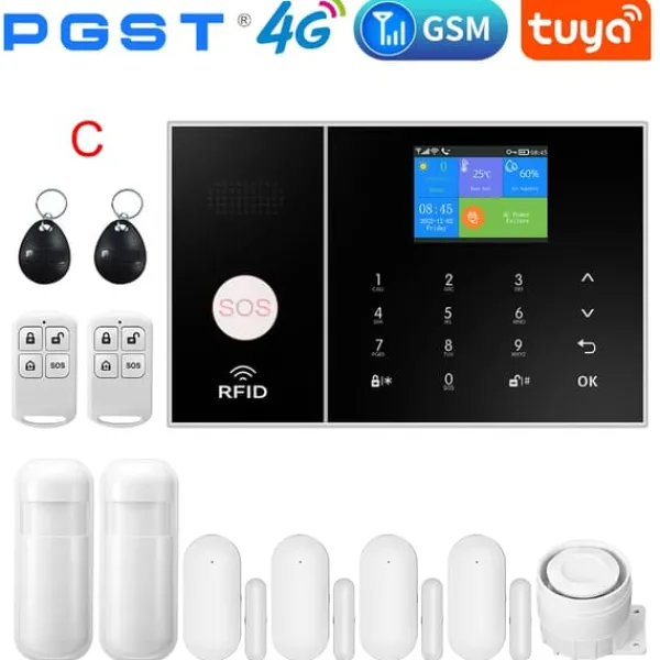 Online Smart Home Alarm System, WiFi & 4G Forbindelse, Bevægelsesdetektion,C, EU-stik Hjemmealarmsystemer