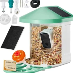 Til Fugle & Småvildt^Smart Soldrevet Fugleføder med AI Kamera, Identificerer 10000+ Fuglearter, Automatisk Foderudlevering, Robuste Materialer.