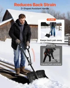 Outlet Sneskovl til indkørsel - Sneplov - 45,5 cm Bredde - D-formet Håndtag - Skridsikkert Greb - Stor Kapacitet - Let Vægt Snerydning