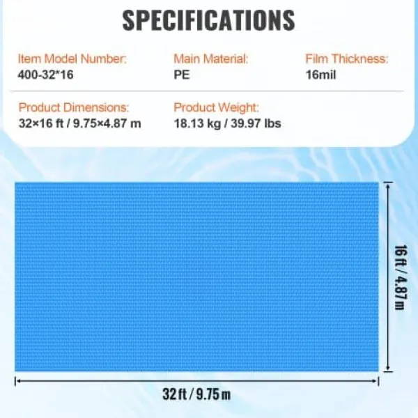 Pool- & Spatilbehør^Solafdække til pool 975x487 cm blå, 16 mil, PE materiale