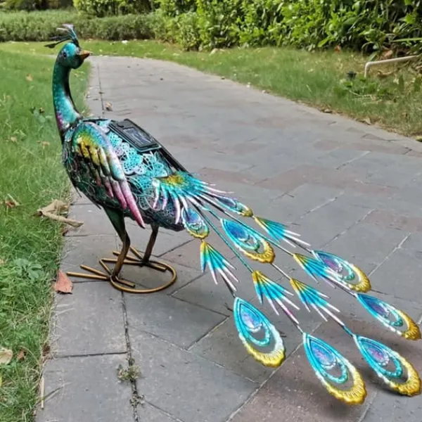 Havedekorationer^Solar Peacock Staty Light Vattentätt dekorativt järn Utomhus Peacock Light för Pathway Patio Bakgård Gräsmatta Dekoration