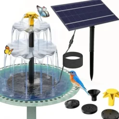 Best Solar springvand til haven – Fuglebad springvand med 3-lags vandfald, 4 dyser og DIY vandfunktion Springvand & Damme