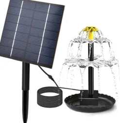 Best Solar springvand til haven – Fuglebad springvand med 3-lags vandfald, 4 dyser og DIY vandfunktion Springvand & Damme