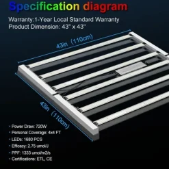 Online SolarPlay P-720 LED Vokse Lys - 720W Fuldt Spektrum Dæmpbar Daisy Chain 2,75μmol/j 4x4ft Dækning Kit Til Plante- & Urtedyrkning