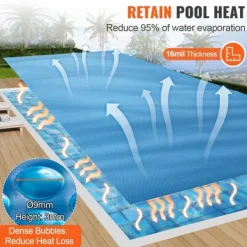 Solartæppe til swimmingpool, 24 x 12 ft rektangel, til både nedgravede og overjordiske pools, 16 mil blåt solar cover, energieffektiv opvarmning Pool- & Spatilbehør