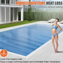 Solartæppe til swimmingpool, 24 x 12 ft rektangel, til både nedgravede og overjordiske pools, 16 mil blåt solar cover, energieffektiv opvarmning Pool- & Spatilbehør