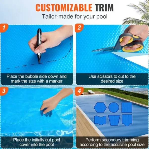 Solartæppe til swimmingpool, 24 x 12 ft rektangel, til både nedgravede og overjordiske pools, 16 mil blåt solar cover, energieffektiv opvarmning Pool- & Spatilbehør