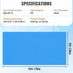 Solartæppe til swimmingpool, 24 x 12 ft rektangel, til både nedgravede og overjordiske pools, 16 mil blåt solar cover, energieffektiv opvarmning Pool- & Spatilbehør