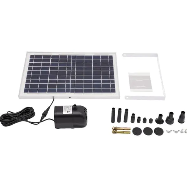Sale Solcelle fontænepumpe til dam/pool/akvarium - Vandpumpe Sæt - 10 W - 24 V Børsteløs - Max 1000 l/t - Dyser Medfølger - Plast - Sort Springvand & Damme