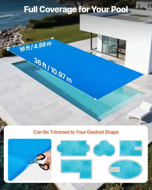 Pool- & Spatilbehør^Solfolie til pool - Rektangulær bobleoverdækning - 10,97 x 4,88 m - 0,30 mm - PE-materiale - Varmeabsorberende og -bevarende - Blå