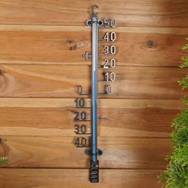 Regnmåler^Sort udendørstermometer 41 cm
