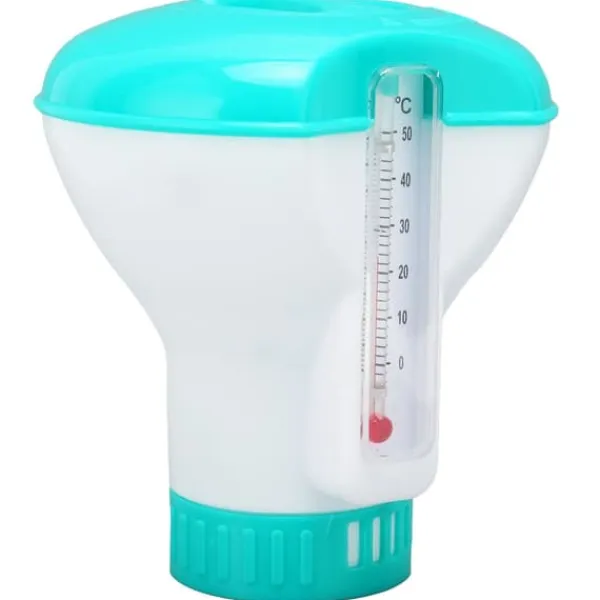 Pool- & Spatilbehør^Spa Chemical Dispenser med termometer Återanvändbar Lake Blue Swimming Pool Chlorine Tablet Floater