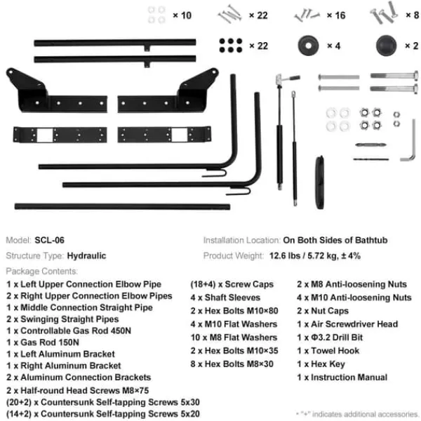 Online Spa Cover Lift, Justerbar Hydraulisk, Bredde 69" - 96,5", Monteret på Begge Sider, Ideel til Forskellige Hot Tubs Spa & Udendørsbad